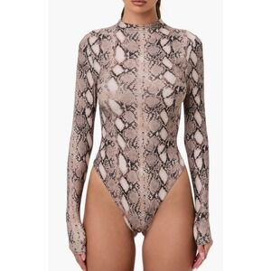 NAKED WARDROBE Naked Snakeskin Print Bodysuit Light Beige Gray Women Size Small